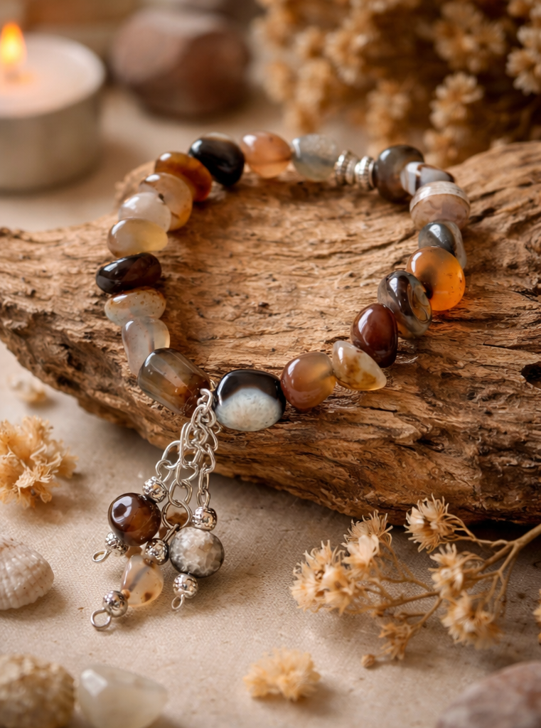 Smoky Caramel Uncut Agate Bracelet