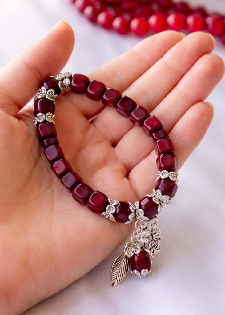 Deep Maroon Beaded Bracelet